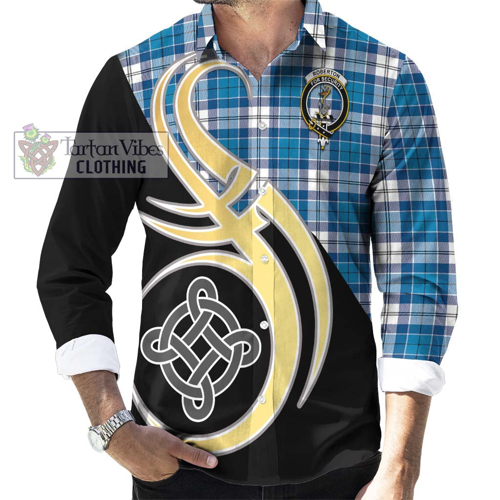 Roberton Tartan Long Sleeve Button Shirt with Family Crest and Celtic Symbol Style - Tartan Vibes Clothing