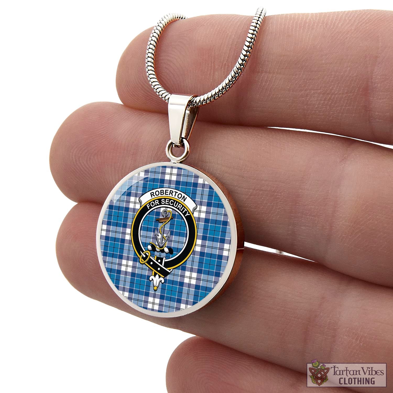 Roberton Tartan Circle Necklace with Family Crest - Tartan Vibes Clothing