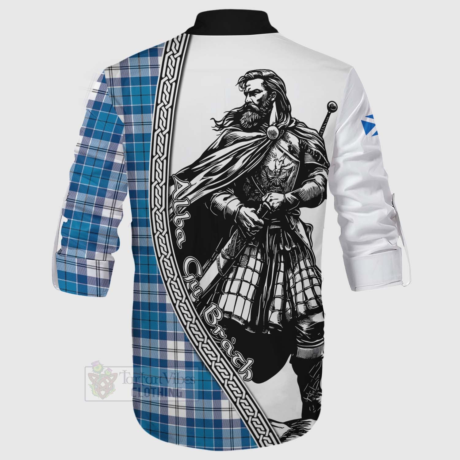 Roberton Tartan Clan Crest Ghillie Kilt Shirt with Highlander Warrior Celtic Style - Tartan Vibes Clothing