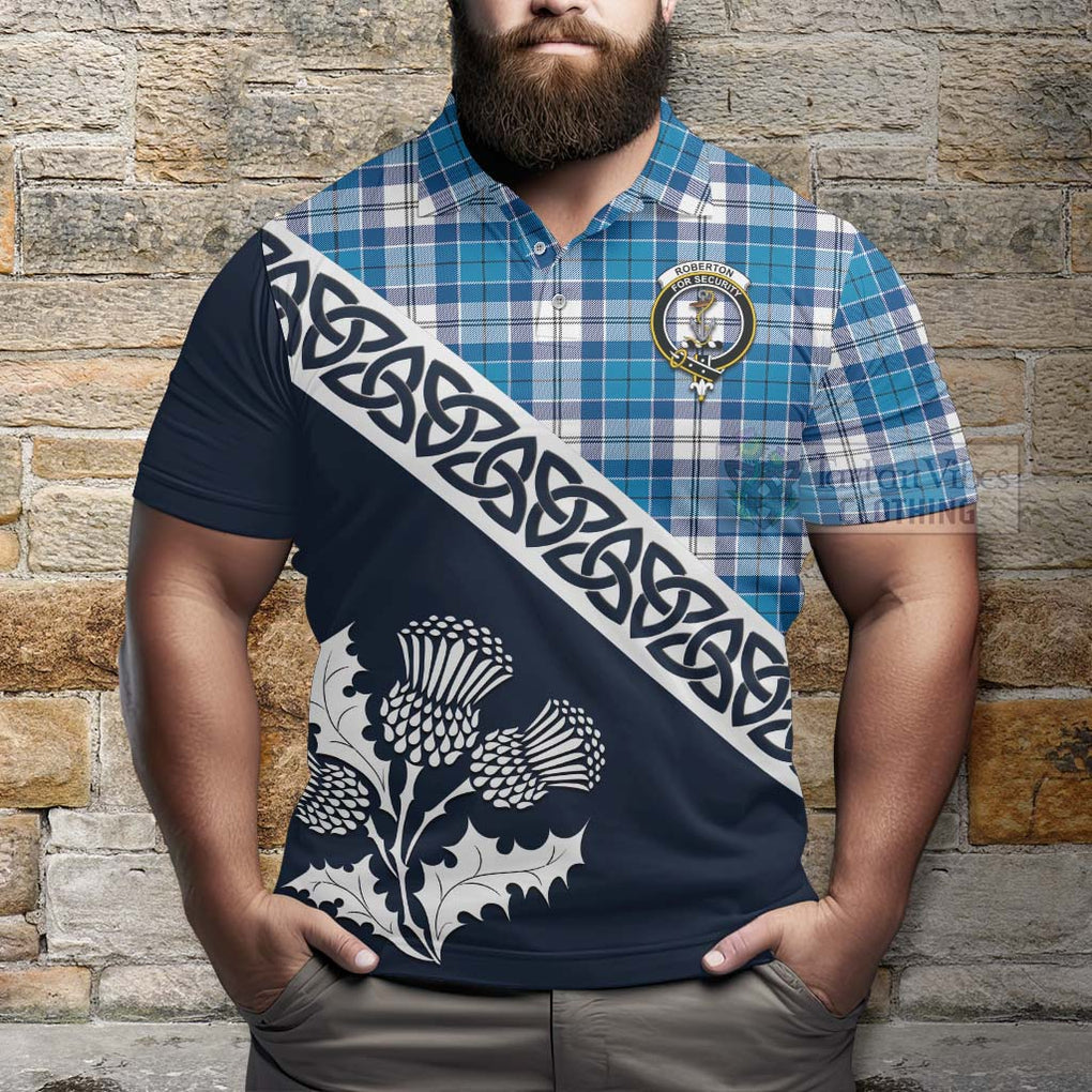 Roberton Tartan Polo Shirt Featuring Thistle and Scotland Map - Tartanvibesclothing Store