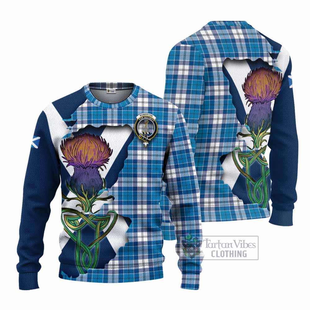 Roberton Tartan Family Crest Knitted Sweater Scottish Thistle Celtic Inspired - Tartan Vibes Clothing
