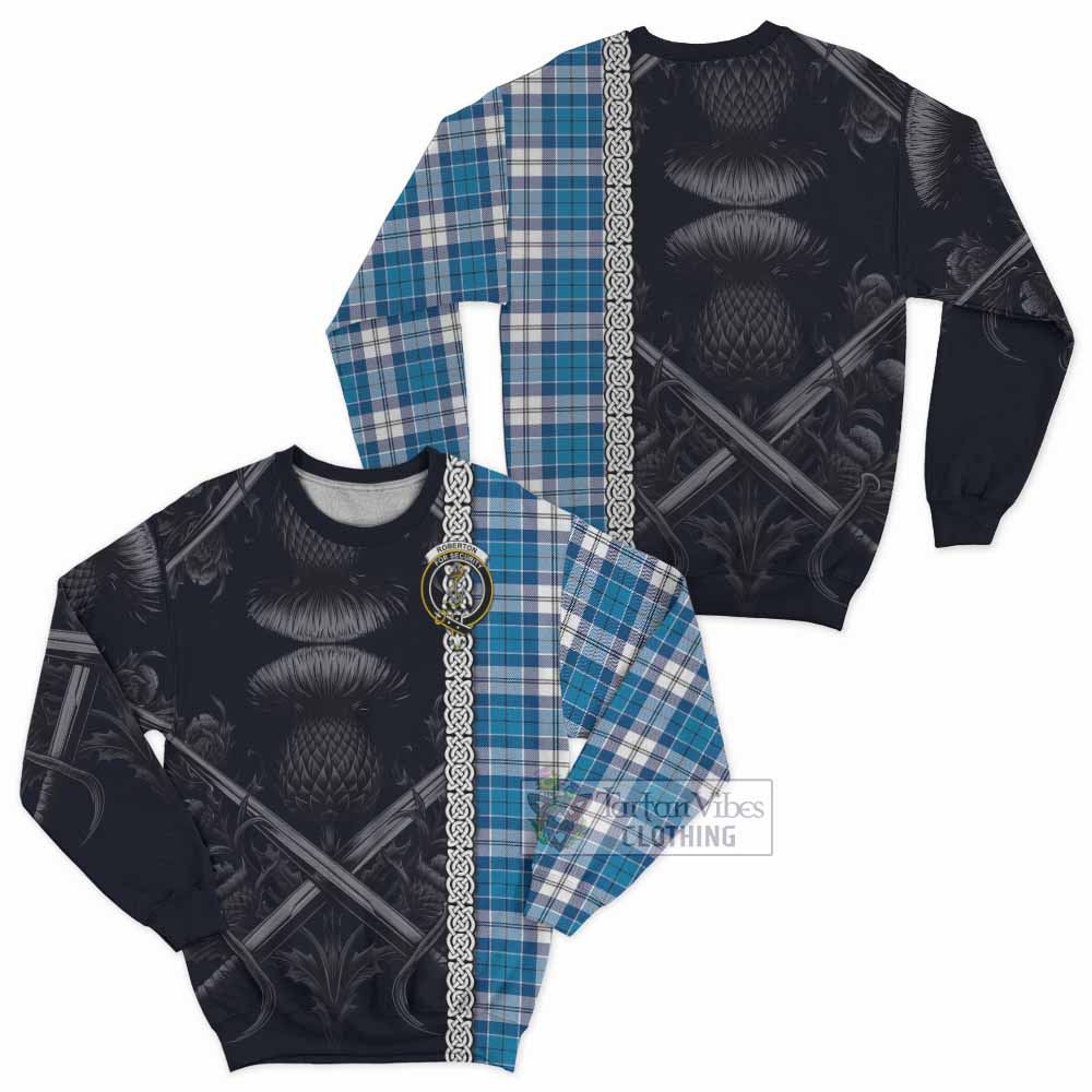 Roberton Tartan Sweatshirt with Family Crest Cross Sword Thistle Celtic Vibes - Tartan Vibes Clothing