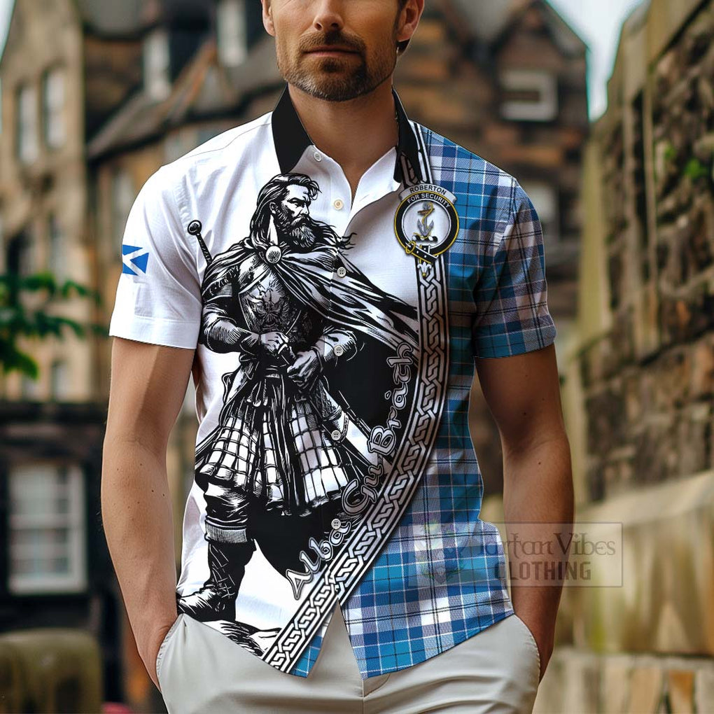 Roberton Tartan Clan Crest Hawaiian Shirt with Highlander Warrior Celtic Style - Tartan Vibes Clothing