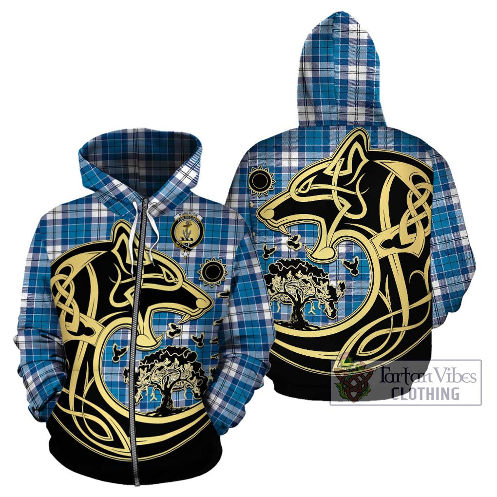 Roberton Tartan Hoodie with Family Crest Celtic Wolf Style - Tartan Vibes Clothing
