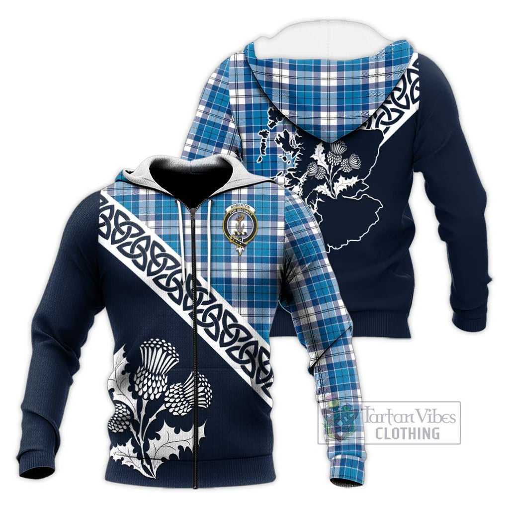 Roberton Tartan Knitted Hoodie Featuring Thistle and Scotland Map Unisex Knitted Zip Hoodie - Tartan Vibes Clothing