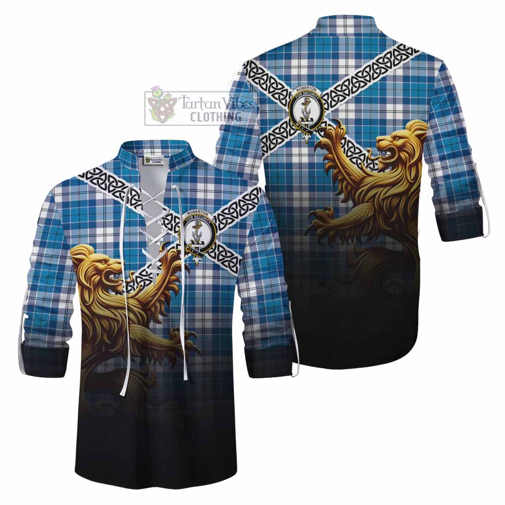 Roberton Crest Tartan Ghillie Kilt Shirt with Golden Lion Emblem Celtic Style - Tartan Vibes Clothing