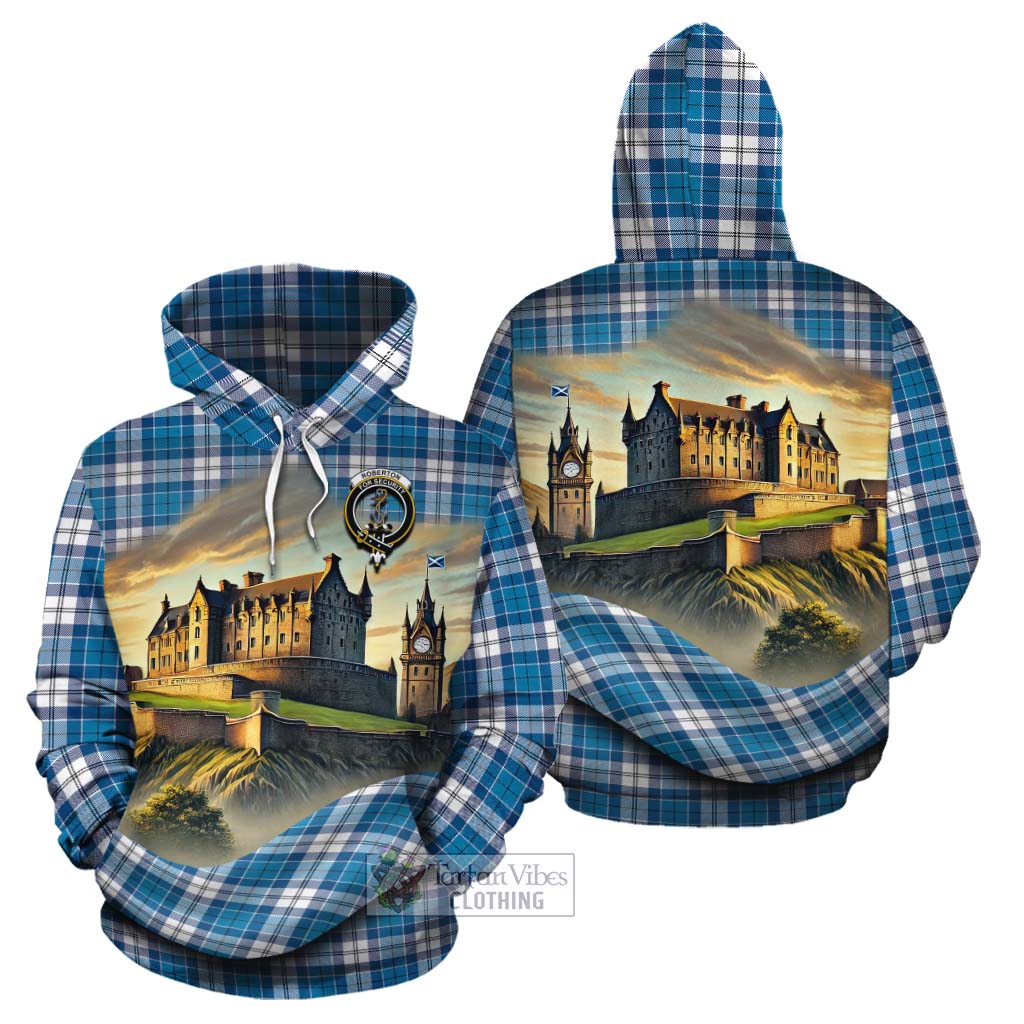 Roberton Tartan Family Crest Cotton Hoodie with Scottish Ancient Castle Style - Tartan Vibes Clothing