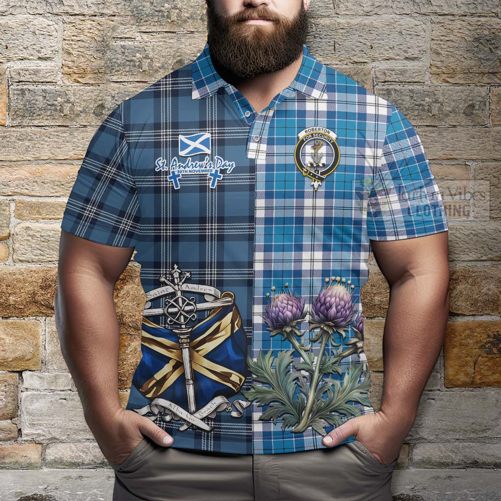 Roberton Tartan Polo Shirt Happy St. Andrew's Day Half Tartan Style - Tartan Vibes Clothing