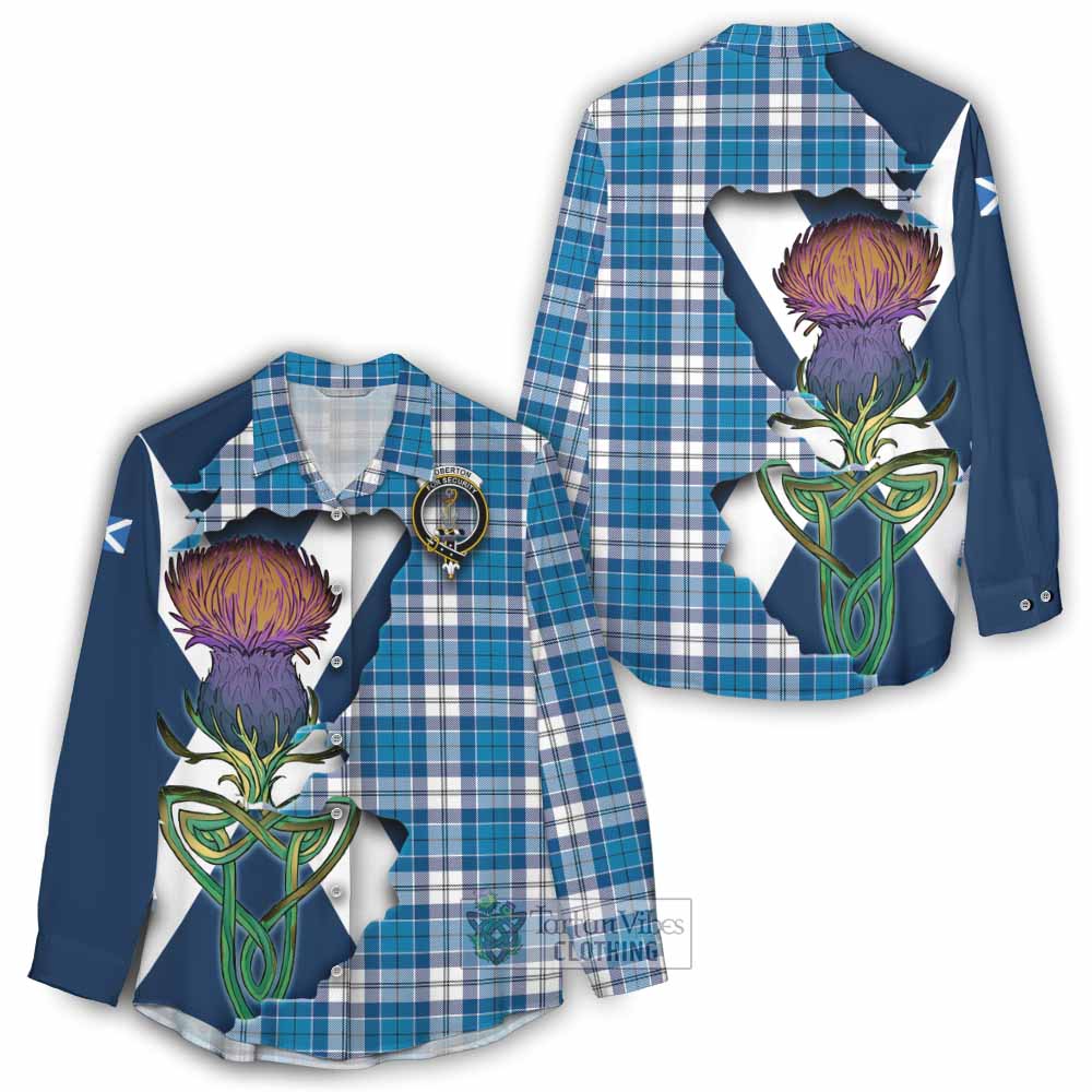 Roberton Tartan Family Crest Women's Casual Shirt Scottish Thistle Celtic Inspired - Tartan Vibes Clothing