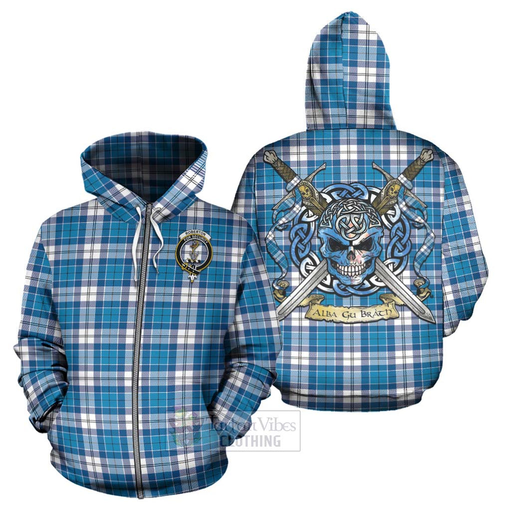 Roberton Tartan Hoodie with Family Crest Celtic Skull Style - Tartan Vibes Clothing