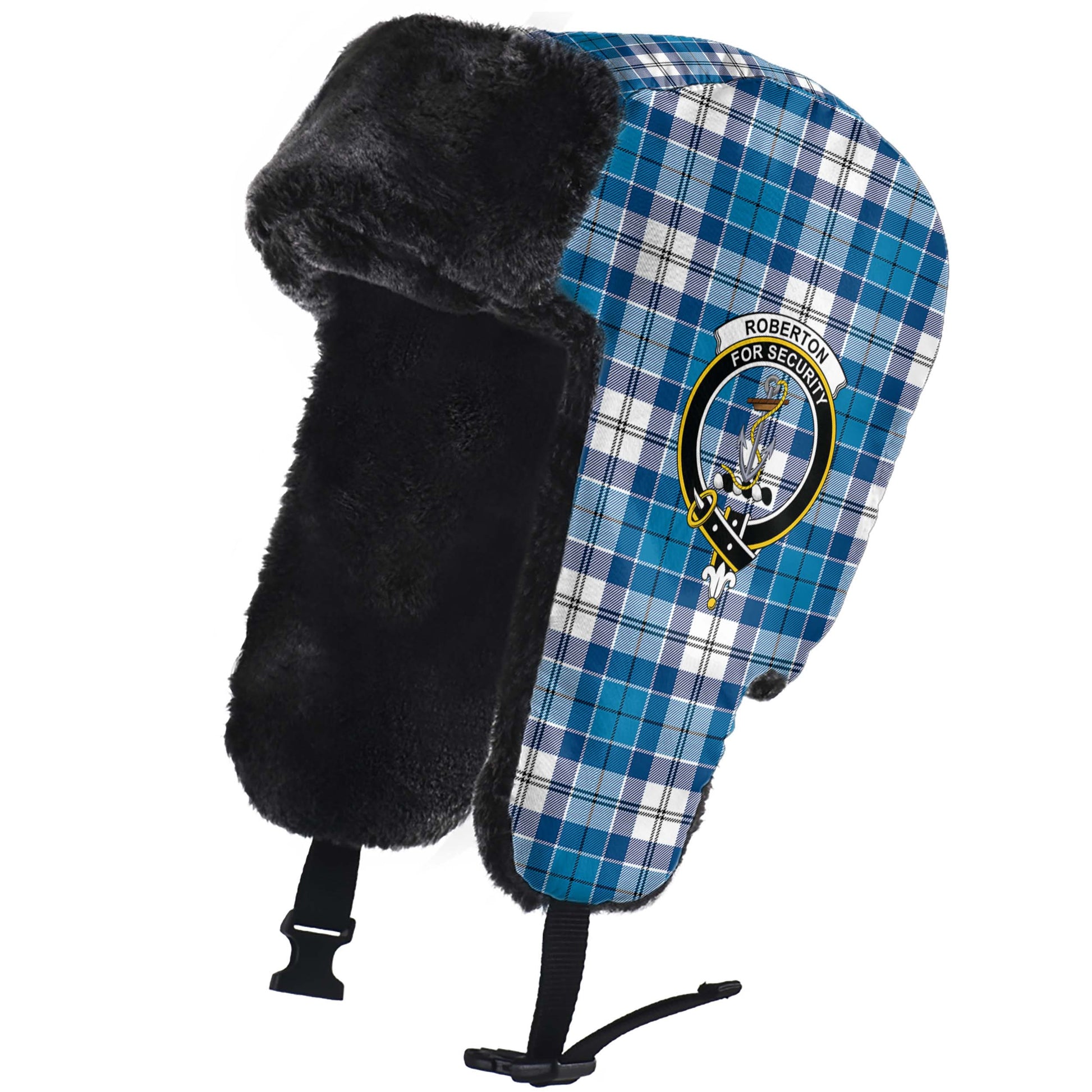 Roberton Tartan Winter Trapper Hat with Family Crest - Tartan Vibes Clothing