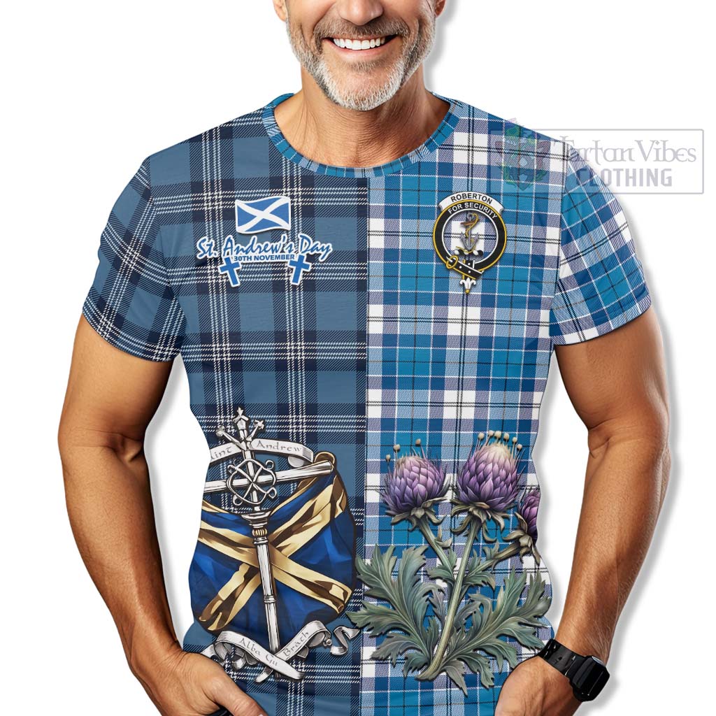 Roberton Tartan T-Shirt Happy St. Andrew's Day Half Tartan Style - Tartan Vibes Clothing