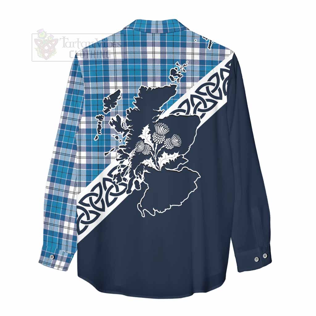 Roberton Tartan Women's Casual Shirt Featuring Thistle and Scotland Map - Tartan Vibes Clothing