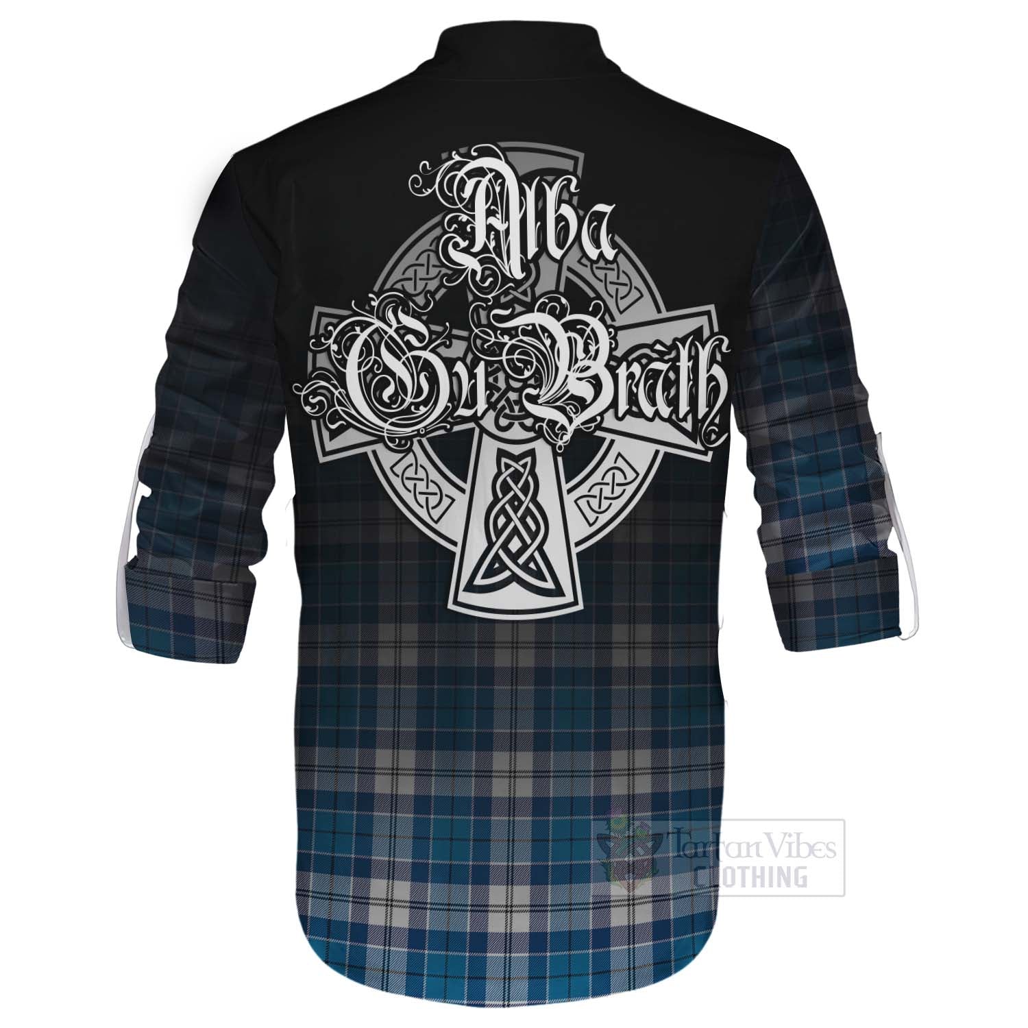 Tartan Vibes Clothing Roberton Tartan Ghillie Kilt Shirt Featuring Alba Gu Brath Family Crest Celtic Inspired
