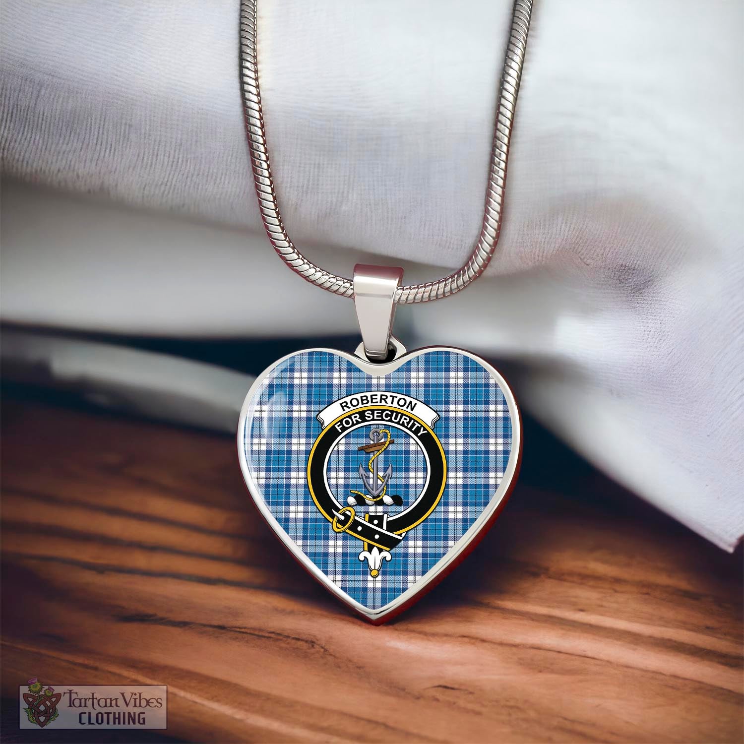 Roberton Tartan Heart Necklace with Family Crest - Tartan Vibes Clothing