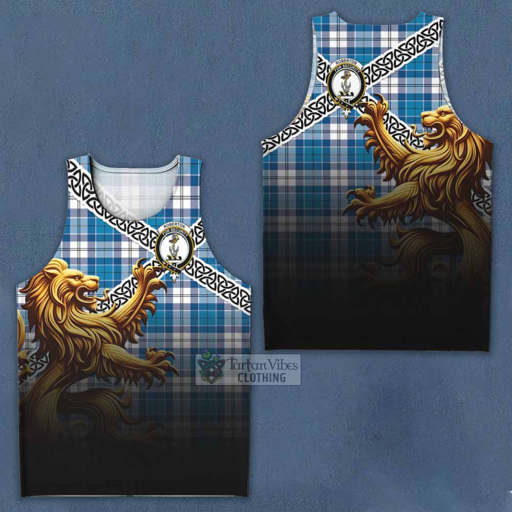 Roberton Crest Tartan Men's Tank Top with Golden Lion Emblem Celtic Style - Tartan Vibes Clothing