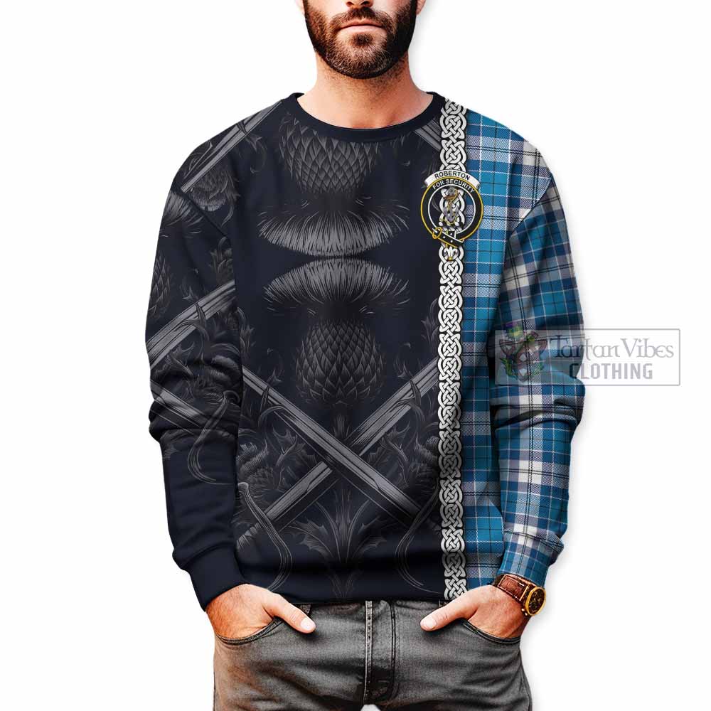 Roberton Tartan Sweatshirt with Family Crest Cross Sword Thistle Celtic Vibes - Tartan Vibes Clothing