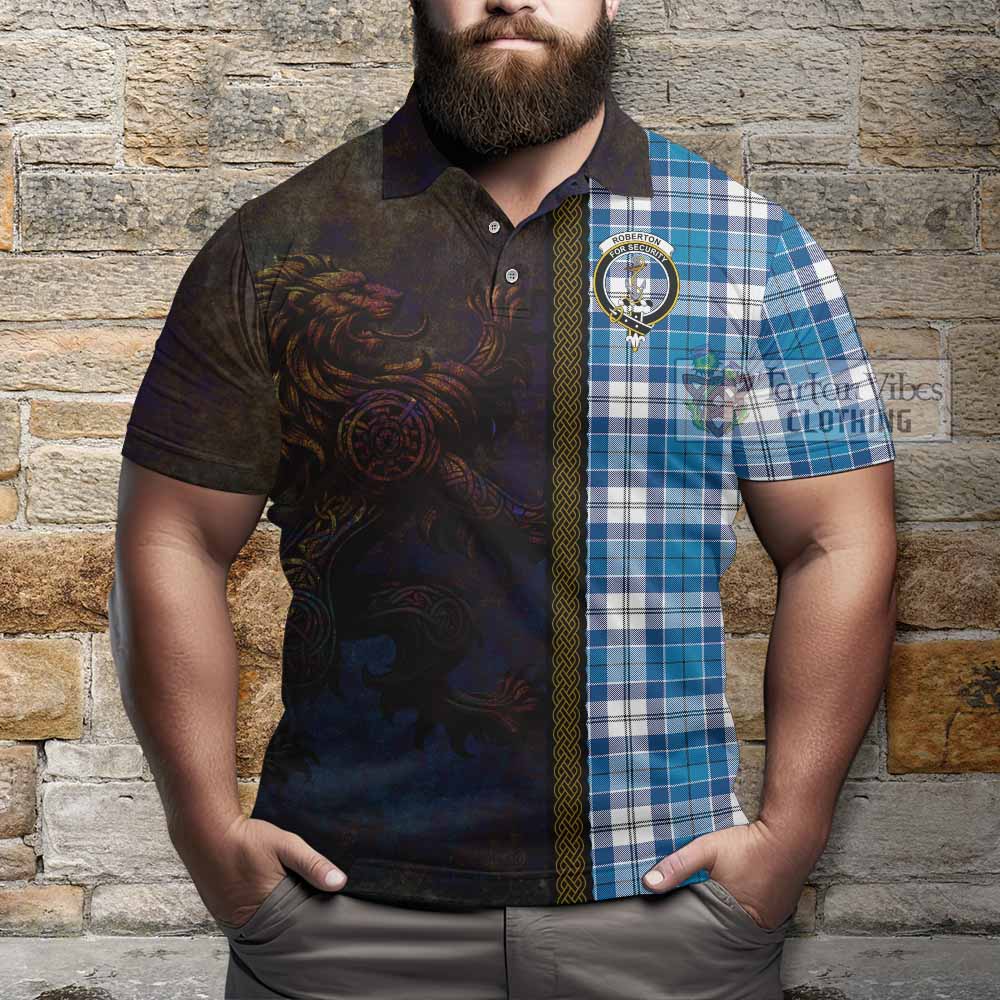 Tartan Vibes Clothing Roberton Tartan Family Crest Polo Shirt Alba Gu Brath Be Brave Lion Ancient Style