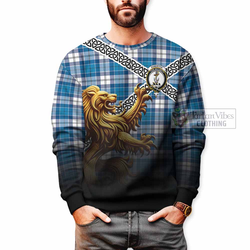 Roberton Crest Tartan Sweatshirt with Golden Lion Emblem Celtic Style - Tartan Vibes Clothing