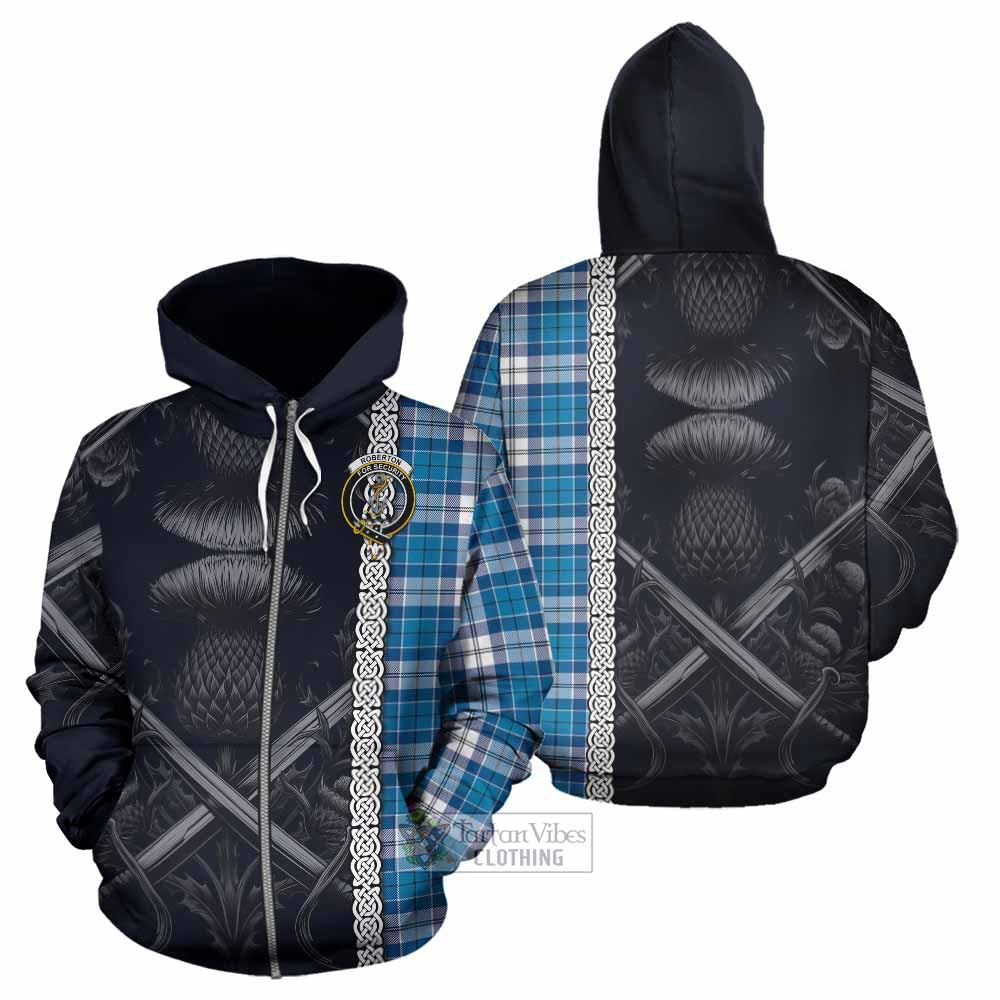 Roberton Tartan Hoodie with Family Crest Cross Sword Thistle Celtic Vibes Zip Hoodie - Tartan Vibes Clothing