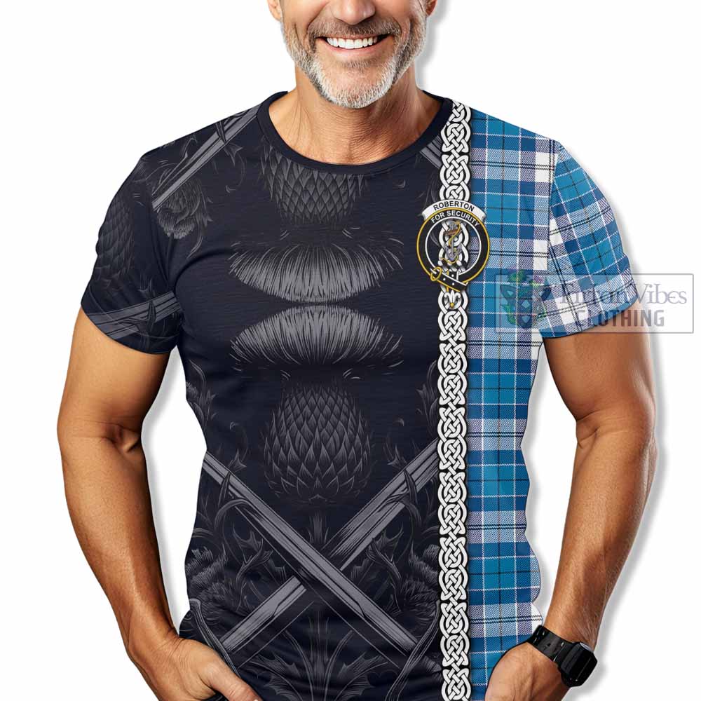 Roberton Tartan T-Shirt with Family Crest Cross Sword Thistle Celtic Vibes - Tartan Vibes Clothing