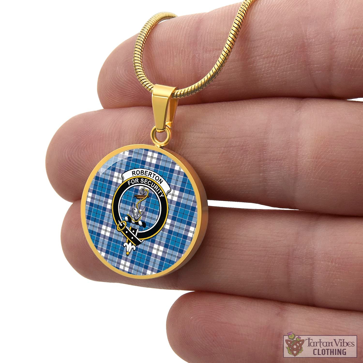 Roberton Tartan Circle Necklace with Family Crest - Tartan Vibes Clothing