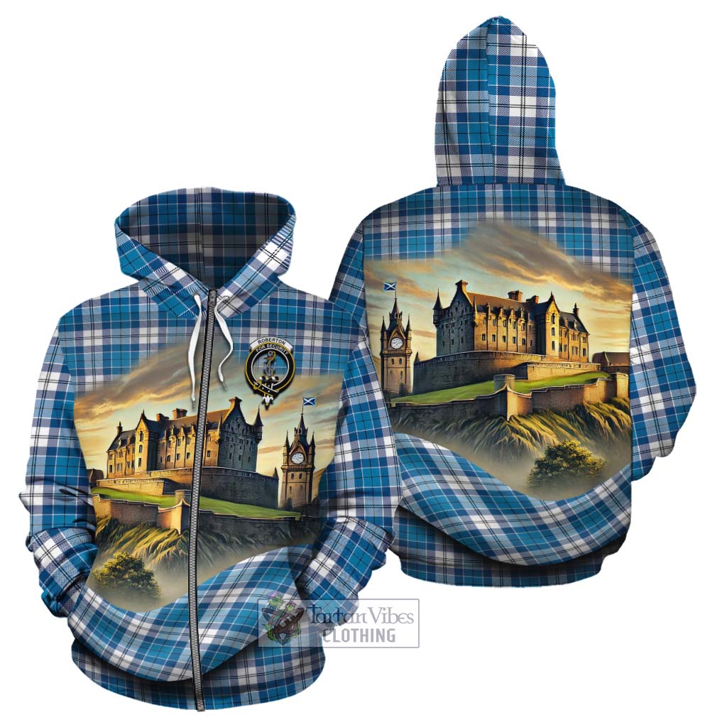 Roberton Tartan Family Crest Cotton Hoodie with Scottish Ancient Castle Style Zip Hoodie - Tartan Vibes Clothing