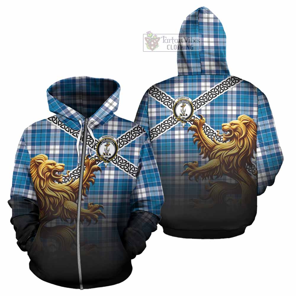Roberton Crest Tartan Hoodie with Golden Lion Emblem Celtic Style Zip Hoodie - Tartan Vibes Clothing