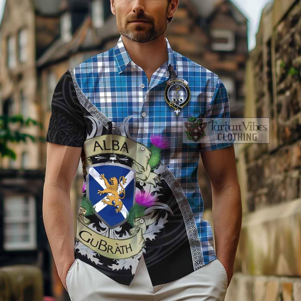 Roberton Tartan Family Crest Hawaiian Shirt Lion Rampant Royal Thistle Shield Celtic Inspired - Tartan Vibes Clothing