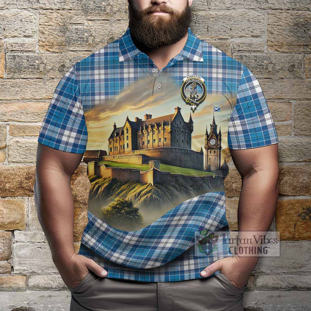 Tartan Vibes Clothing Roberton Tartan Family Crest Polo Shirt with Scottish Ancient Castle Stype