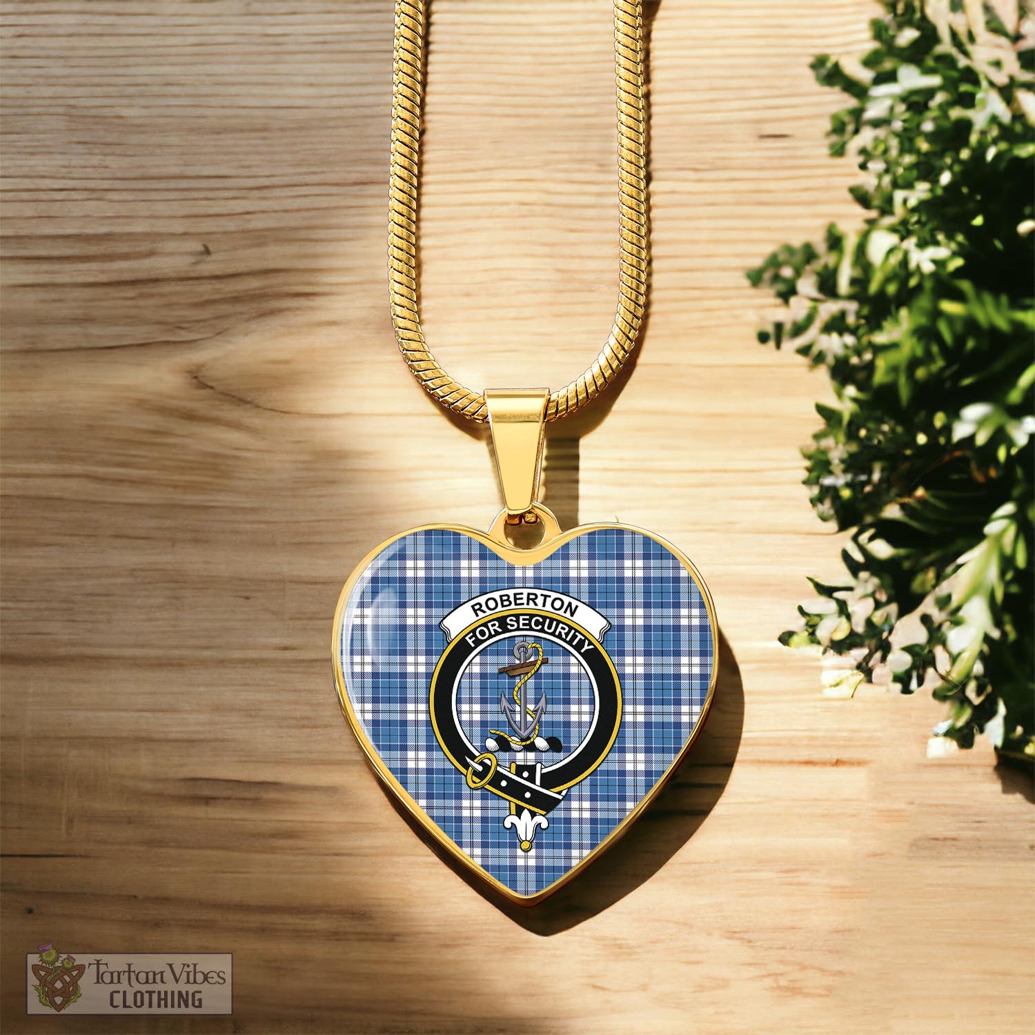 Roberton Tartan Heart Necklace with Family Crest Luxury Necklace (Gold) No - Tartan Vibes Clothing