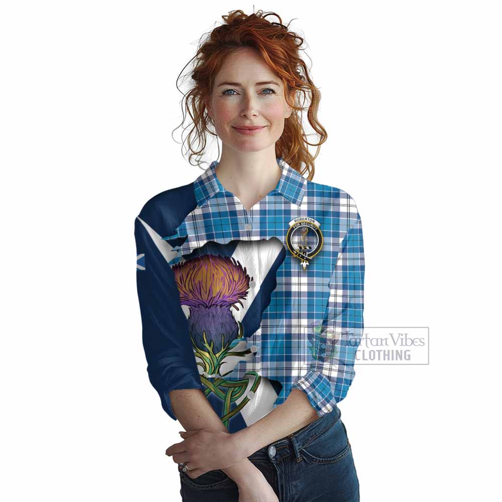 Roberton Tartan Family Crest Women's Casual Shirt Scottish Thistle Celtic Inspired - Tartan Vibes Clothing