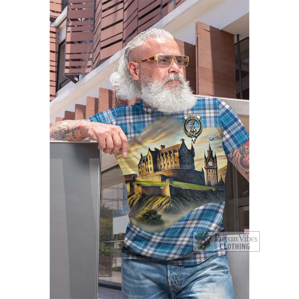 Roberton Tartan Family Crest Cotton T-shirt with Scottish Ancient Castle Style - Tartan Vibes Clothing