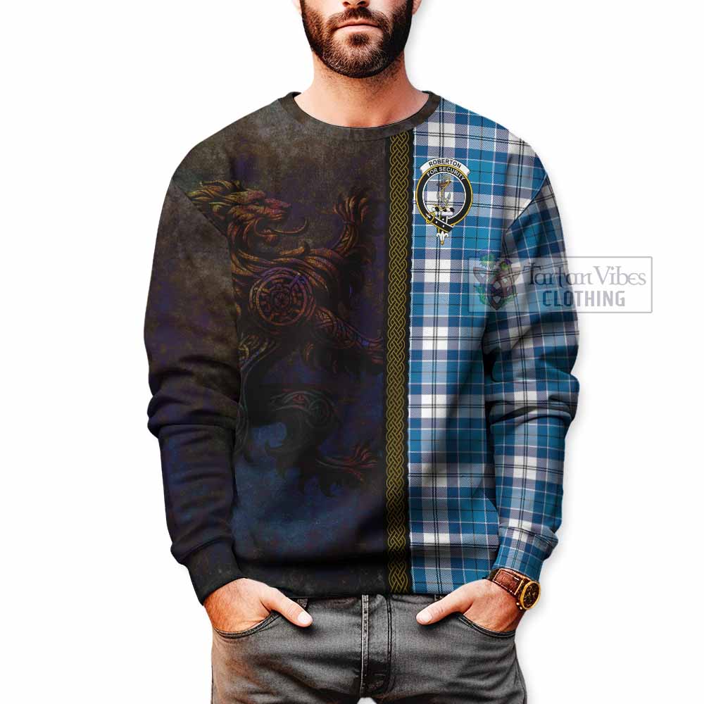 Tartan Vibes Clothing Roberton Tartan Family Crest Sweatshirt Alba Gu Brath Be Brave Lion Ancient Style
