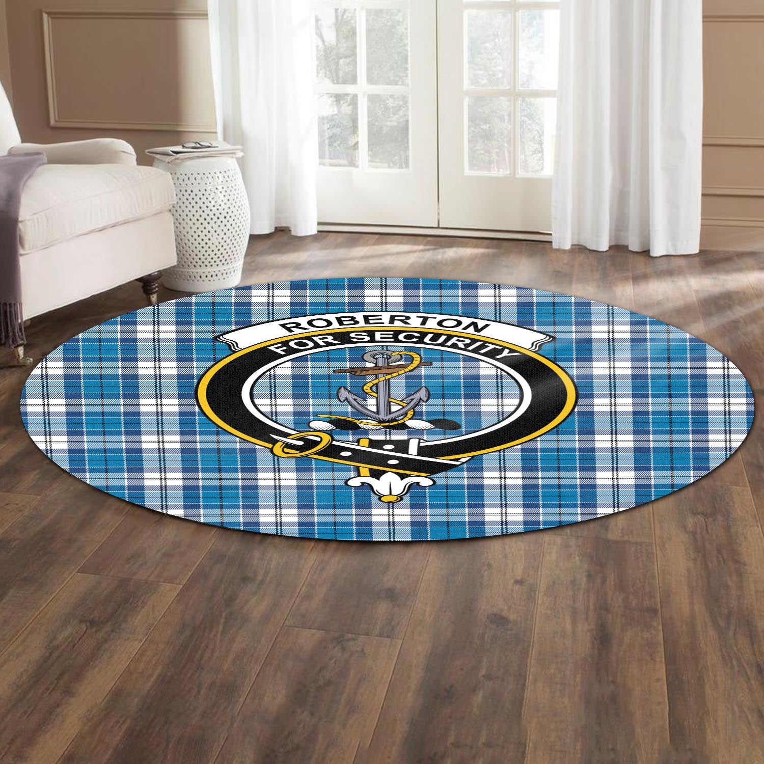 Roberton Tartan Round Rug with Family Crest - Tartan Vibes Clothing