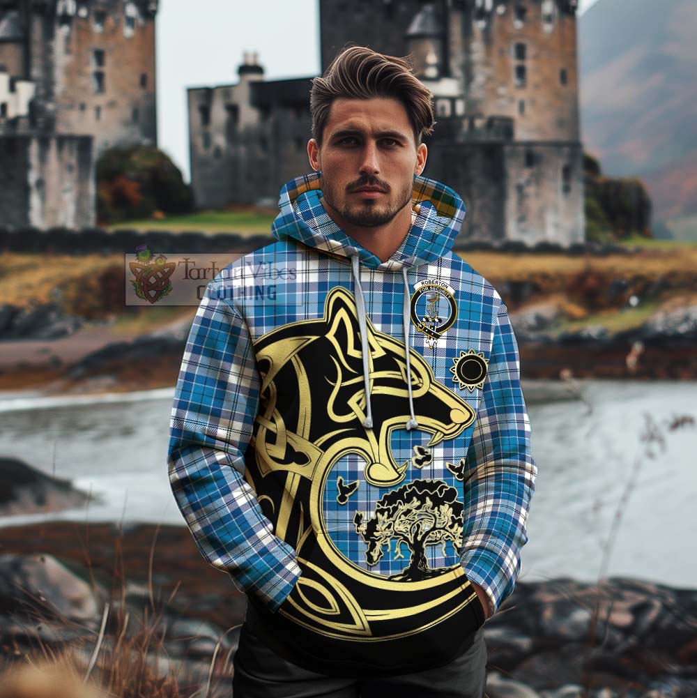Roberton Tartan Cotton Hoodie with Family Crest Celtic Wolf Style - Tartan Vibes Clothing