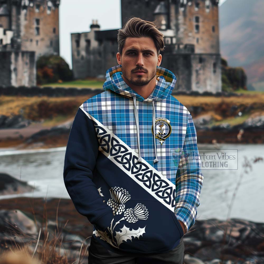 Roberton Tartan Cotton Hoodie Featuring Thistle and Scotland Map - Tartan Vibes Clothing