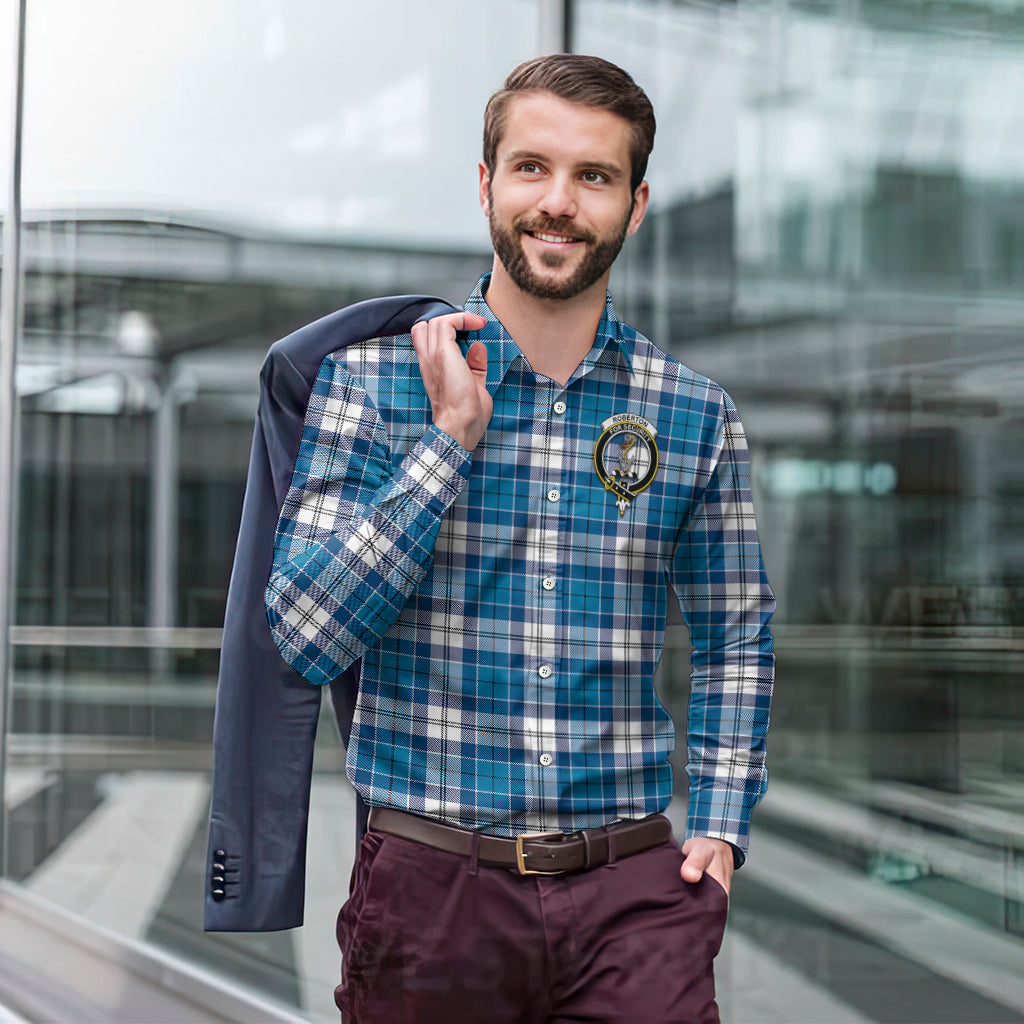 Roberton Tartan Long Sleeve Button Up Shirt with Family Crest - Tartan Vibes Clothing
