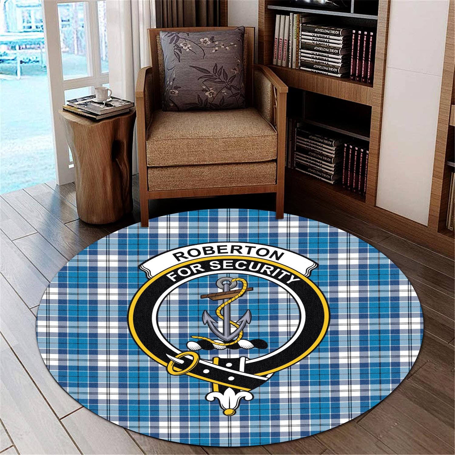 Roberton Tartan Round Rug with Family Crest - Tartan Vibes Clothing