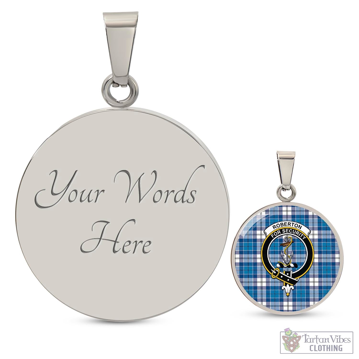 Roberton Tartan Circle Necklace with Family Crest Luxury Necklace (Silver) Yes - Tartan Vibes Clothing