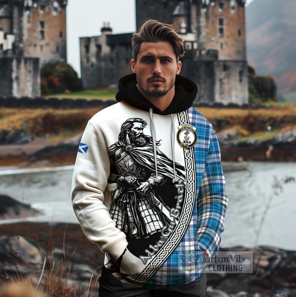 Roberton Tartan Clan Crest Cotton Hoodie with Highlander Warrior Celtic Style - Tartan Vibes Clothing