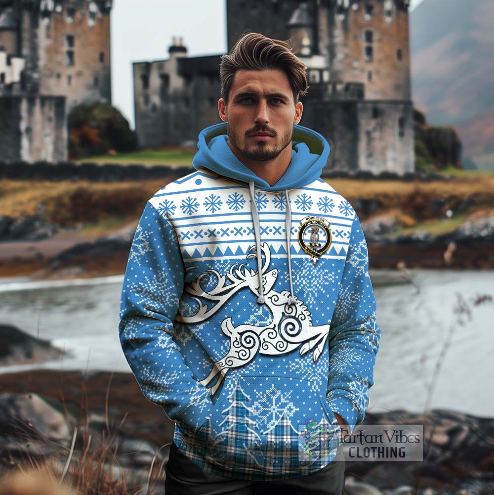 Roberton Clan Christmas Cotton Hoodie Celtic Reindeer Style - Tartan Vibes Clothing
