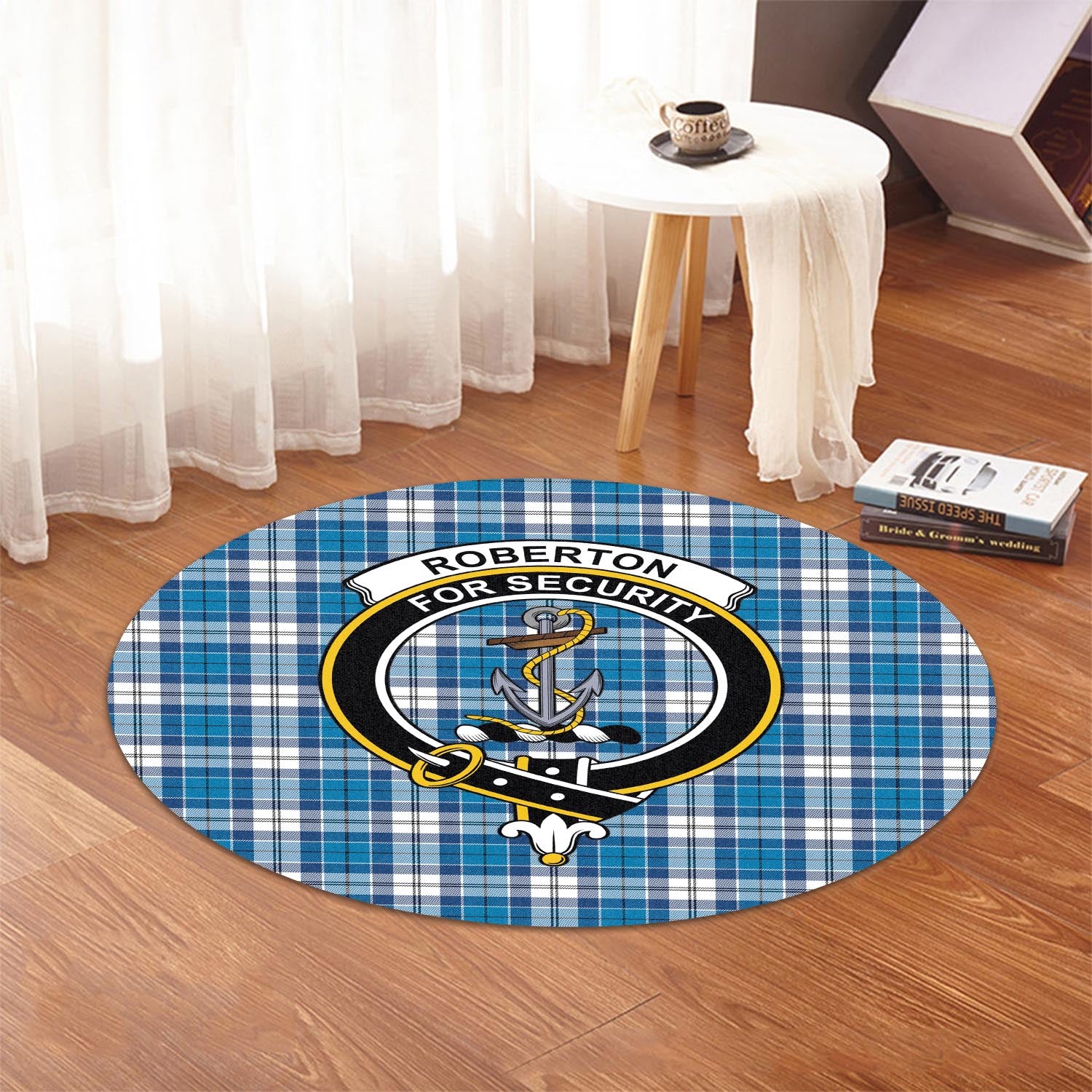 Roberton Tartan Round Rug with Family Crest - Tartan Vibes Clothing