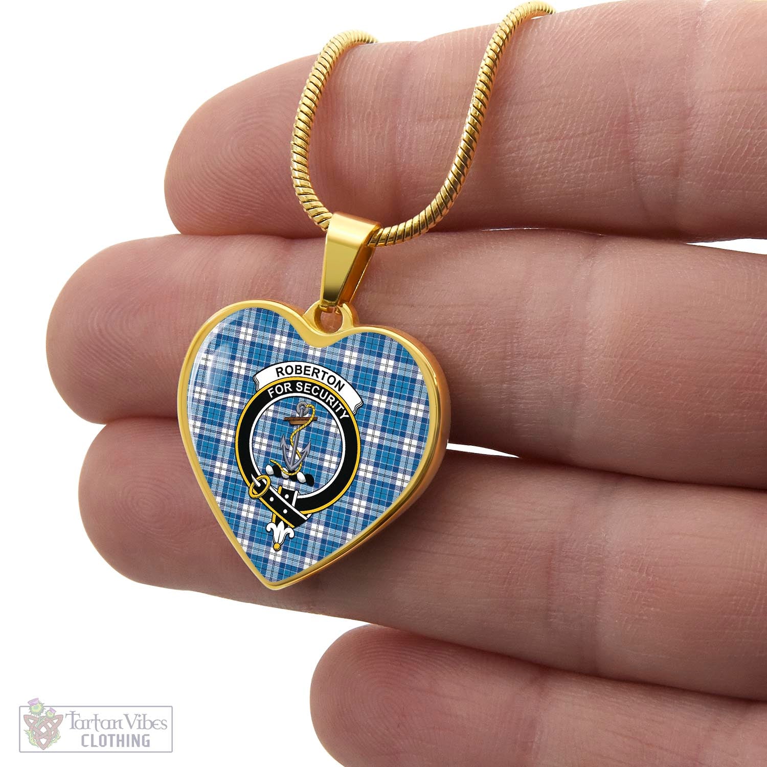 Roberton Tartan Heart Necklace with Family Crest - Tartan Vibes Clothing