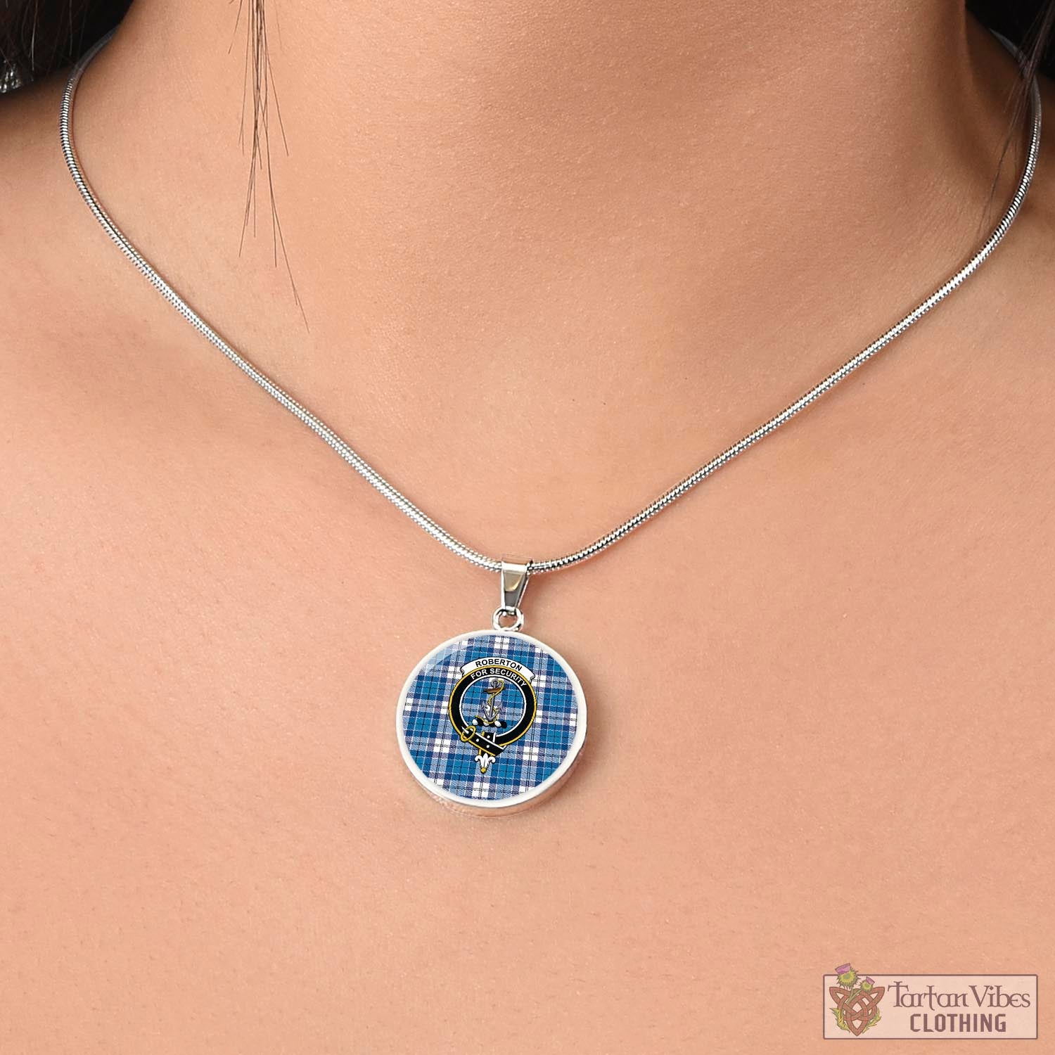 Roberton Tartan Circle Necklace with Family Crest - Tartan Vibes Clothing
