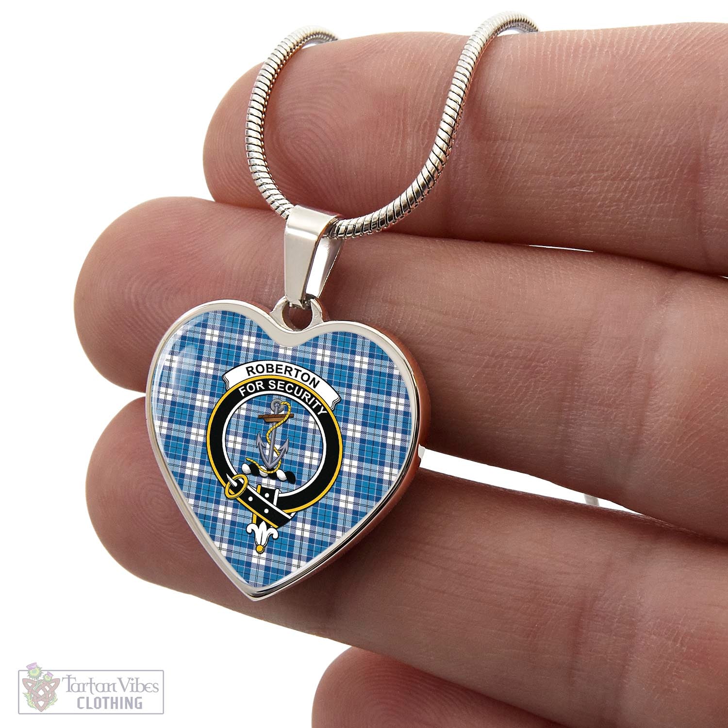 Roberton Tartan Heart Necklace with Family Crest - Tartan Vibes Clothing
