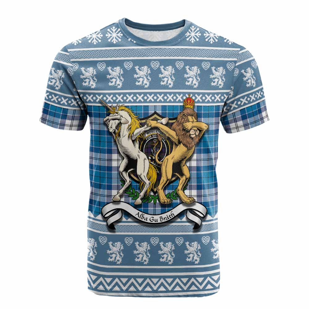 Roberton Clan Tartan Crest Christmas Cotton T-shirt Coat of Arms Funny Style - Tartan Vibes Clothing