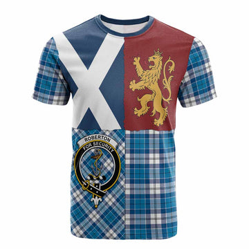 Roberton Crest Tartan Cotton T-shirt with Lion Rampant Saltire Style - Tartan Vibes Clothing