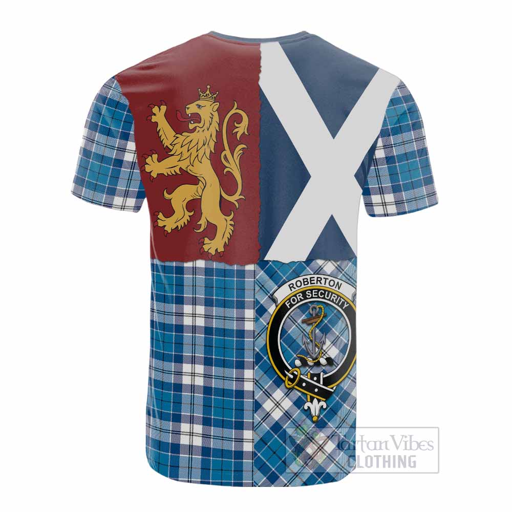 Roberton Crest Tartan Cotton T-shirt with Lion Rampant Saltire Style - Tartan Vibes Clothing