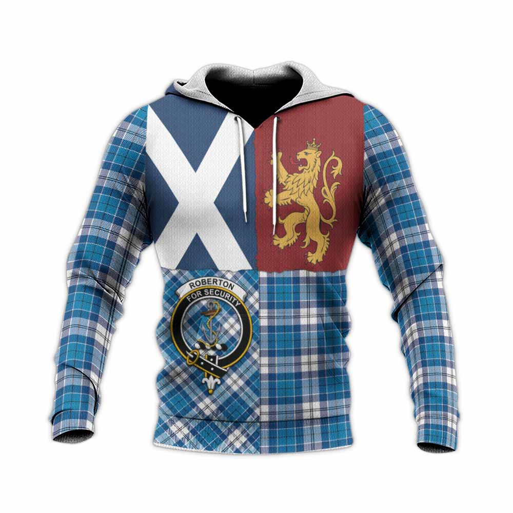 Roberton Crest Tartan Knitted Hoodie with Lion Rampant Saltire Style